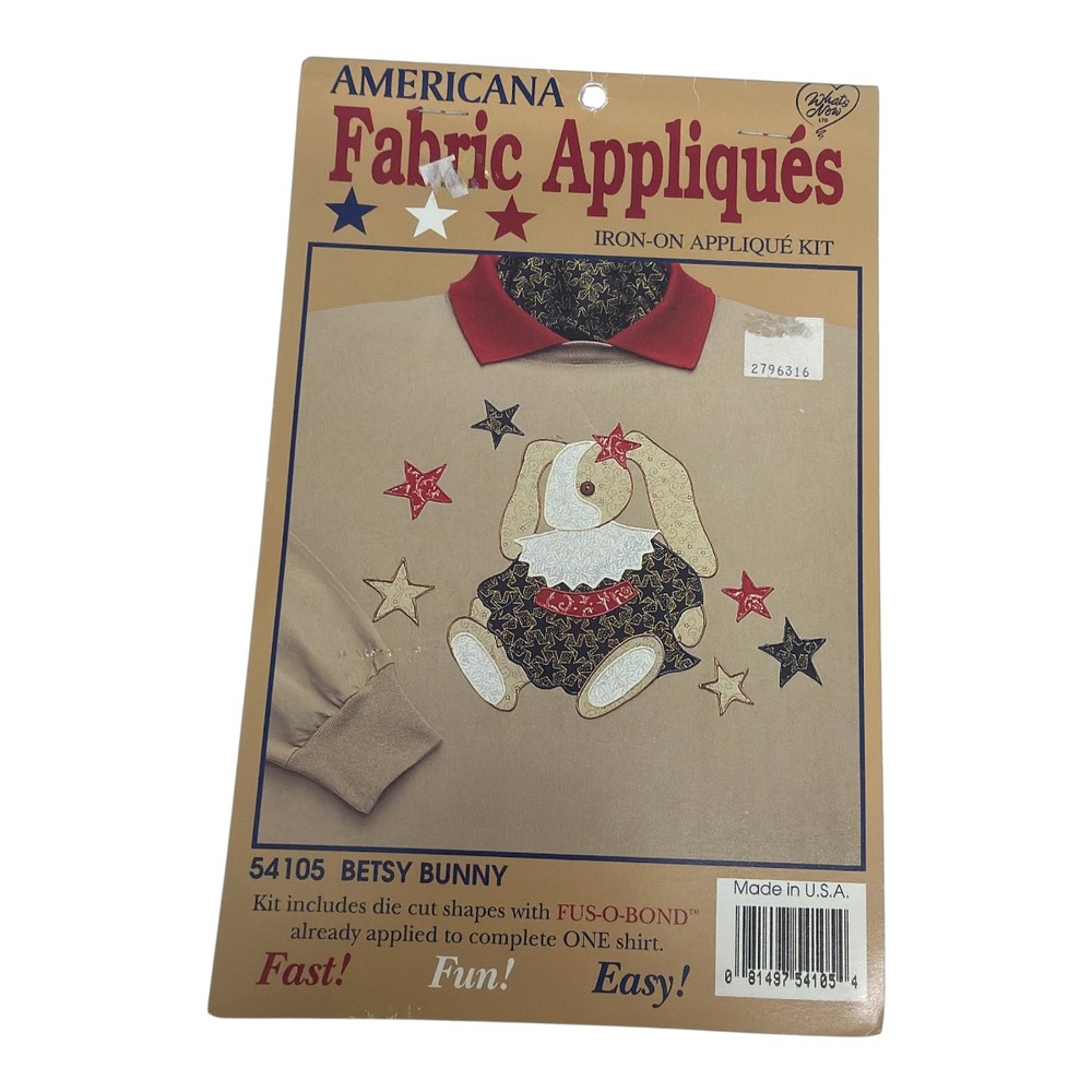 Americana Fabric Appliques Iron-On Applique Kit American Rabbit Betsy Bunny NEW